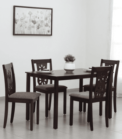 Tan Solid Wood 4 Seater Dining Set