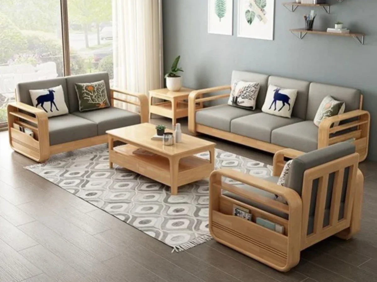 premium Solid wood Sofa Set 3+2+1 with Center Table And Side Table Solid  meja Set