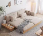 Wooden Platform Sofa Bed with Armrest Storage