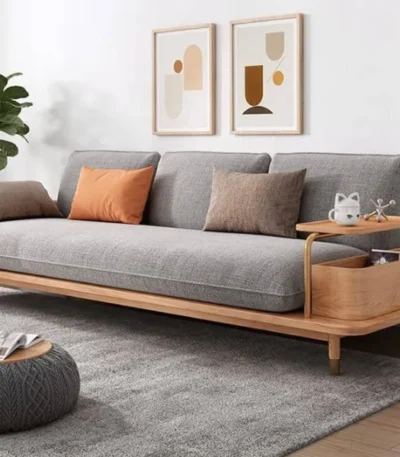 Modern Style Wooden Sofa 3 Seater Fabric Sofa