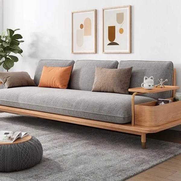 Modern Style Wooden Sofa 3 Seater Fabric Sofa