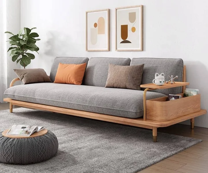 Modern Style Wooden Sofa 3 Seater Fabric Sofa