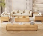 Style 6 Seater Sofa Couch for Sitting Room with Natural Finish Wood - 3+2+1 Seater