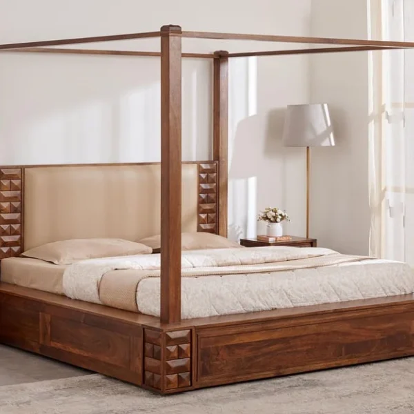 Adana Swaram Sheesham Wood King Poster Bed - Brown