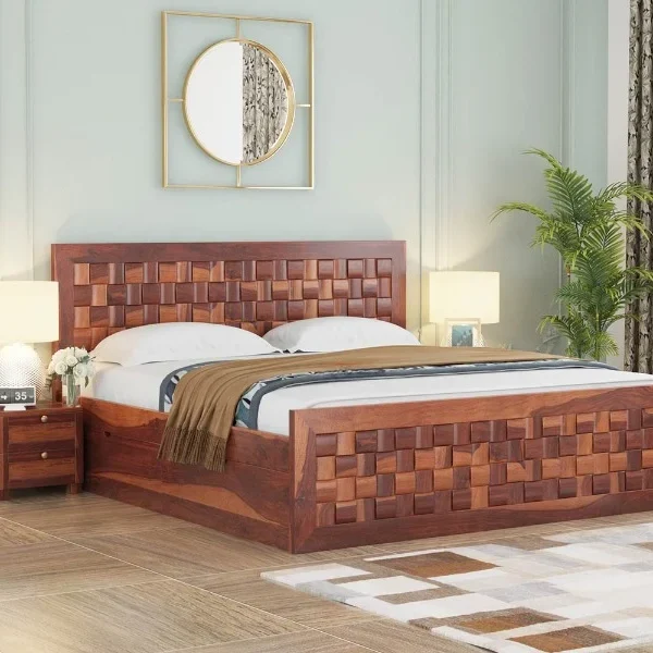 Zik Zak Sheesham Wood King-Queen Size Bed With Storage